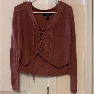 Lace Up Cropped Sweater